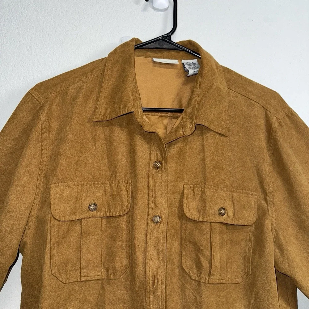 White Stag Faux‎ Suede Shirt Jacket Women's M Brown Button Front Lined Shacket - Picture 2 of 16